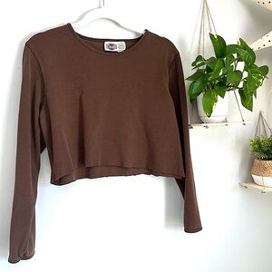 🩷CLOSET ESSENTIALS BASIC NEUTRAL BROWN LONG SLEEVE CROPPED TEE SHIRT TOP SIZE XL